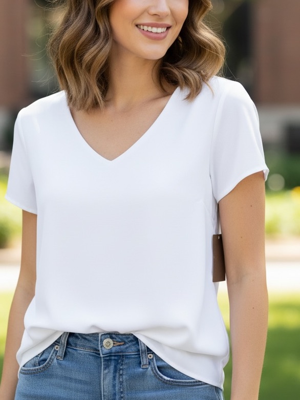 Lulu's White V-Neck Short Sleeve Blonde Small